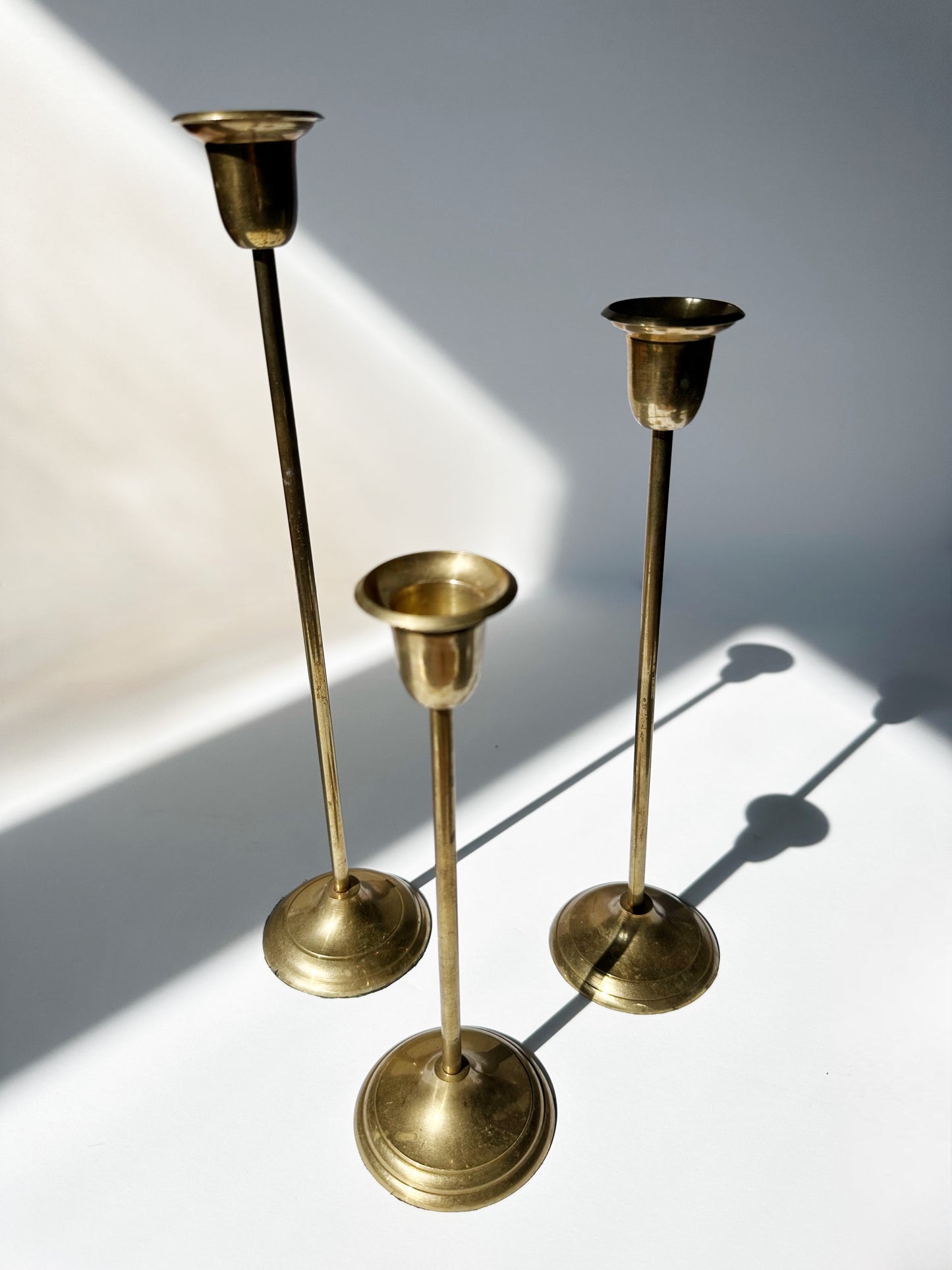 3 Piece Brass Candlestick Set