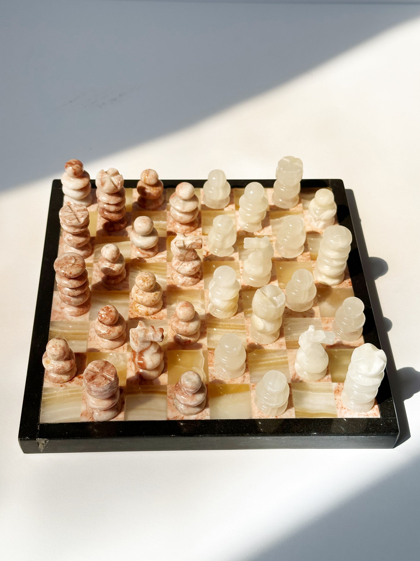 Pink & White Marble Chess Set