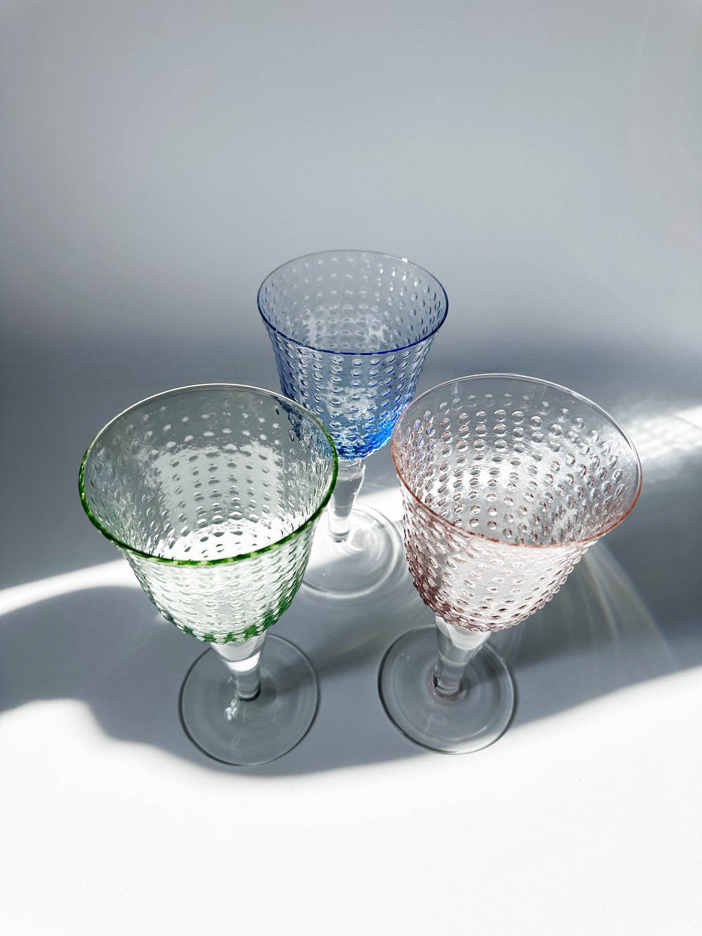 Multi Colored Hobnail Wine Glass 3 Piece Set