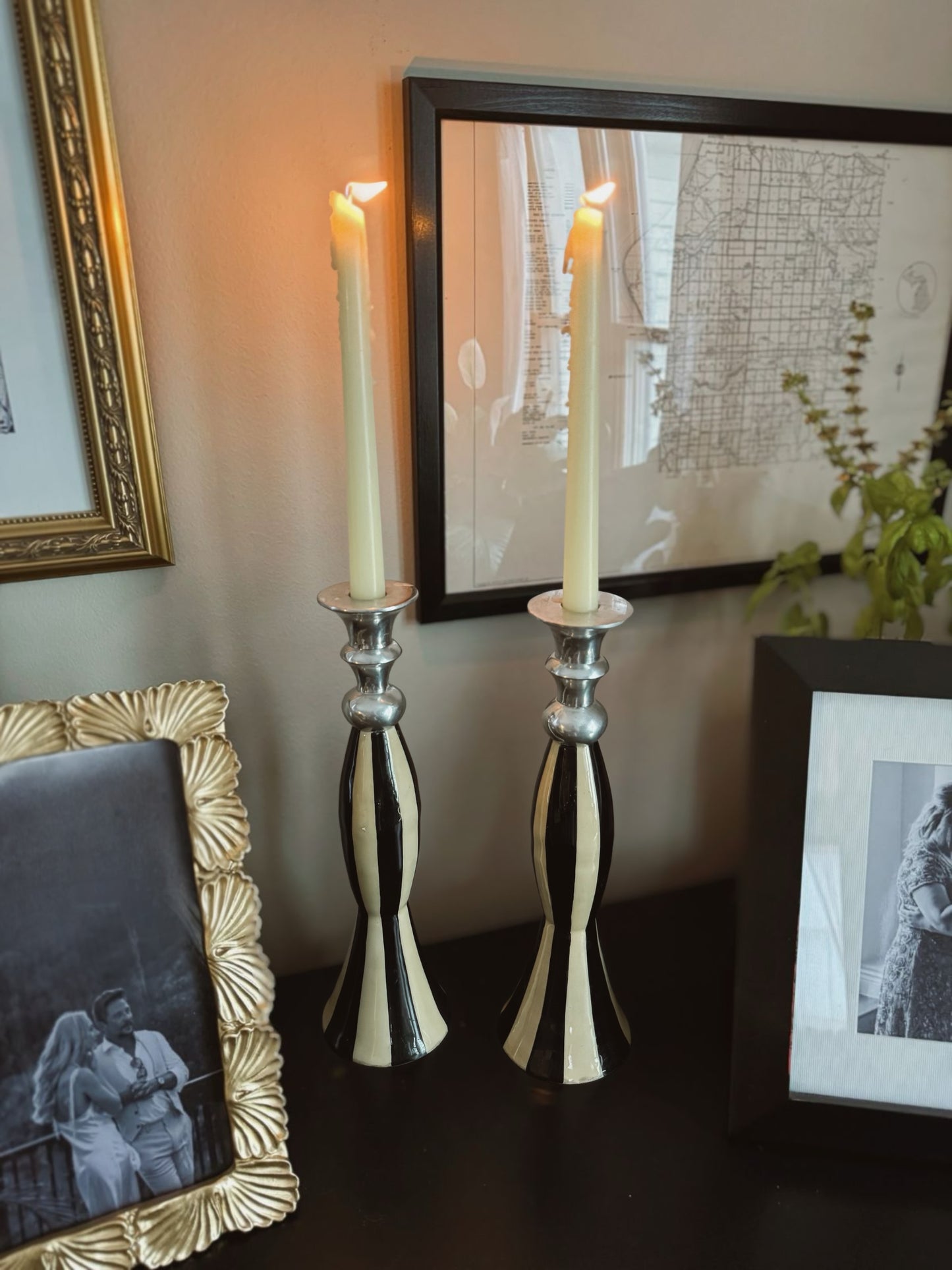 Black & White Striped Candle Holders
