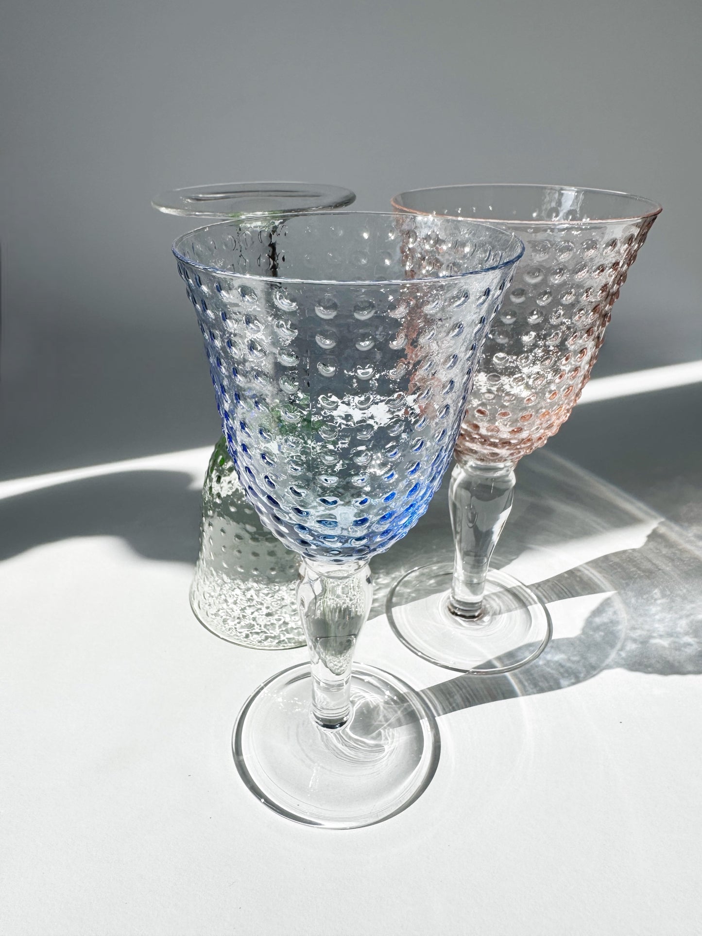 Multi Colored Hobnail Wine Glass 3 Piece Set