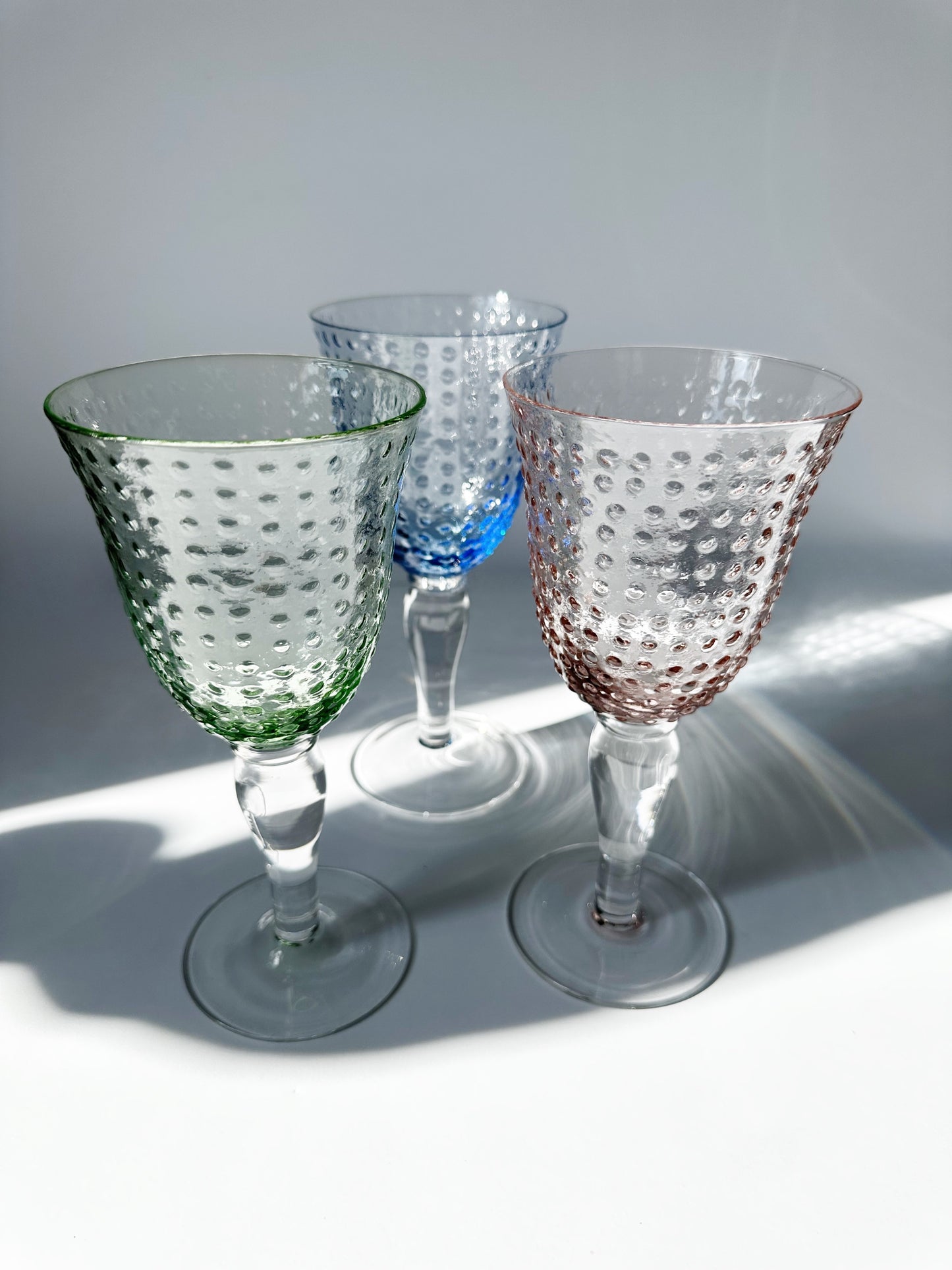 Multi Colored Hobnail Wine Glass 3 Piece Set