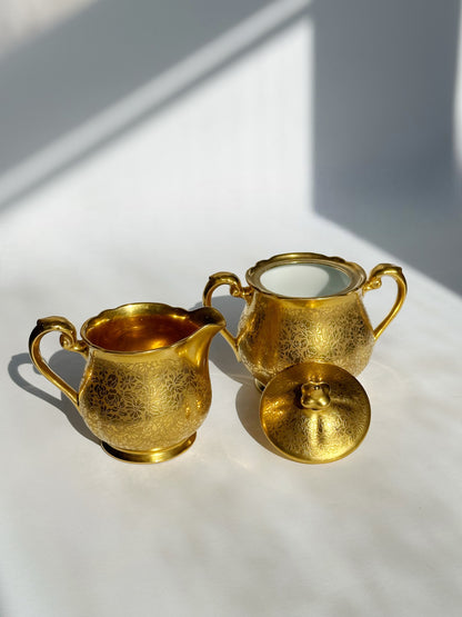 Gold Porcelain Creamer & Sugar Dish