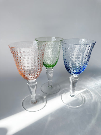 Multi Colored Hobnail Wine Glass 3 Piece Set