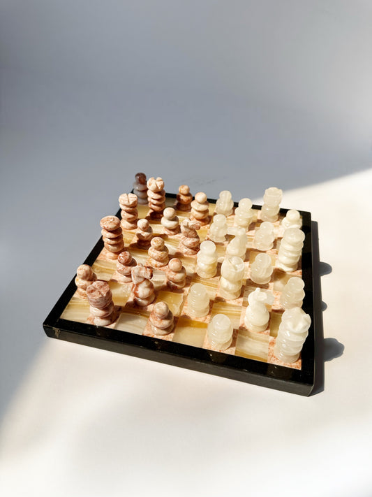 Pink & White Marble Chess Set