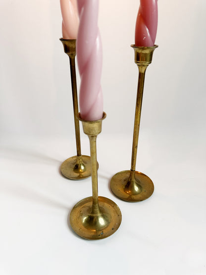 3 Piece Brass Candlestick Set
