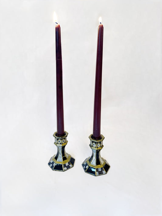 Black & Gold Hand Painted Candle Holders